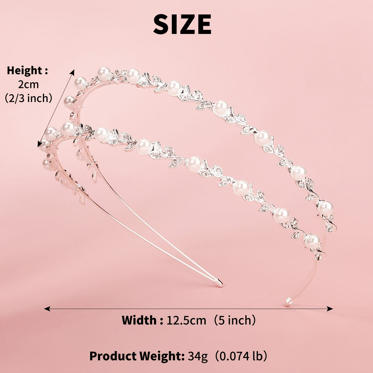 Double Layer Faux Pearls Crown Headband With Rhinestones