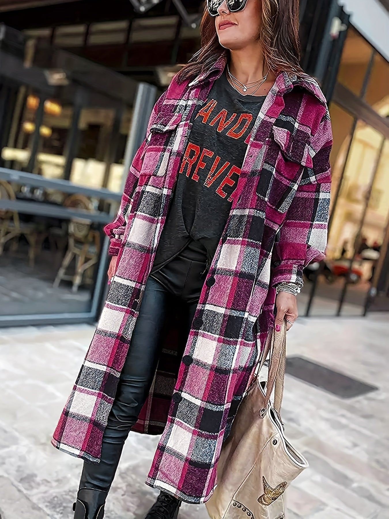 Plaid Shirt Jacket Button Up Casual Shacket for Spring & Fall