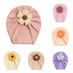 Kids Stretch Checkered Flower Bag Head Hat