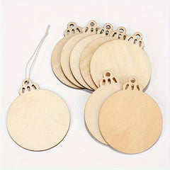 10pcs Wooden DIY Christmas Decorations With Hemp Rope