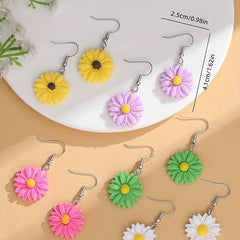 10pcs Small Chrysanthemum Drop Earrings - Colorful Dangle Earrings for Girls