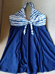 Colorblock Striped Tankini Set Cross Back Cami Top & Panty Swimsuit