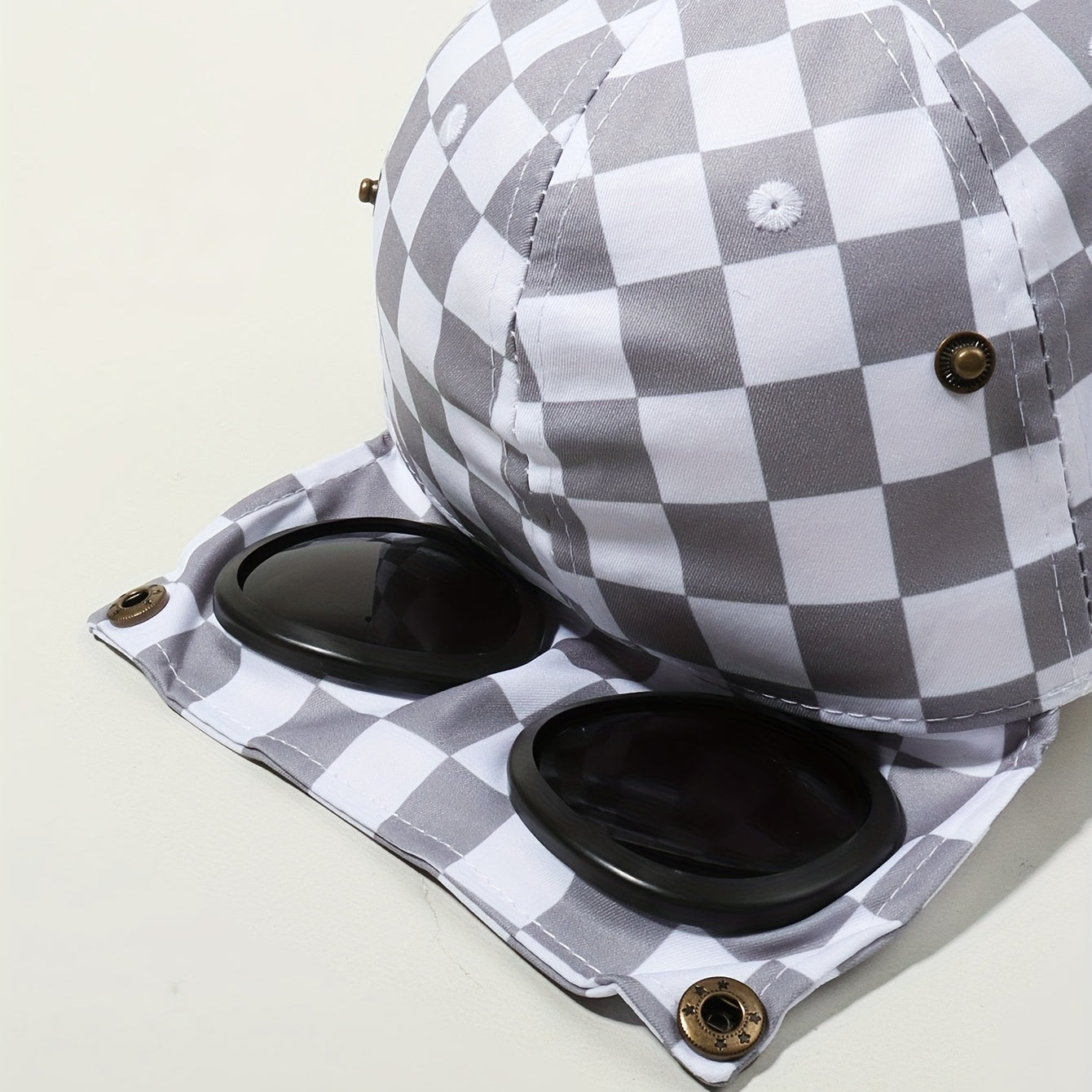 Plaid Baseball Cap with Flip Glasses - Adjustable Lightweight Sun Hat