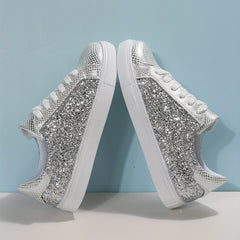 Glitter Flat Sneakers Lace Up Low Top Shoes