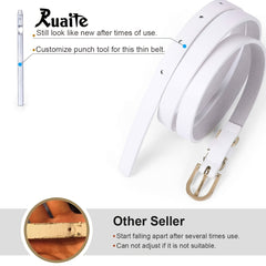 Women Faux Leather Skinny Thin Belt For Jeans Solid Metal Buckle Waist