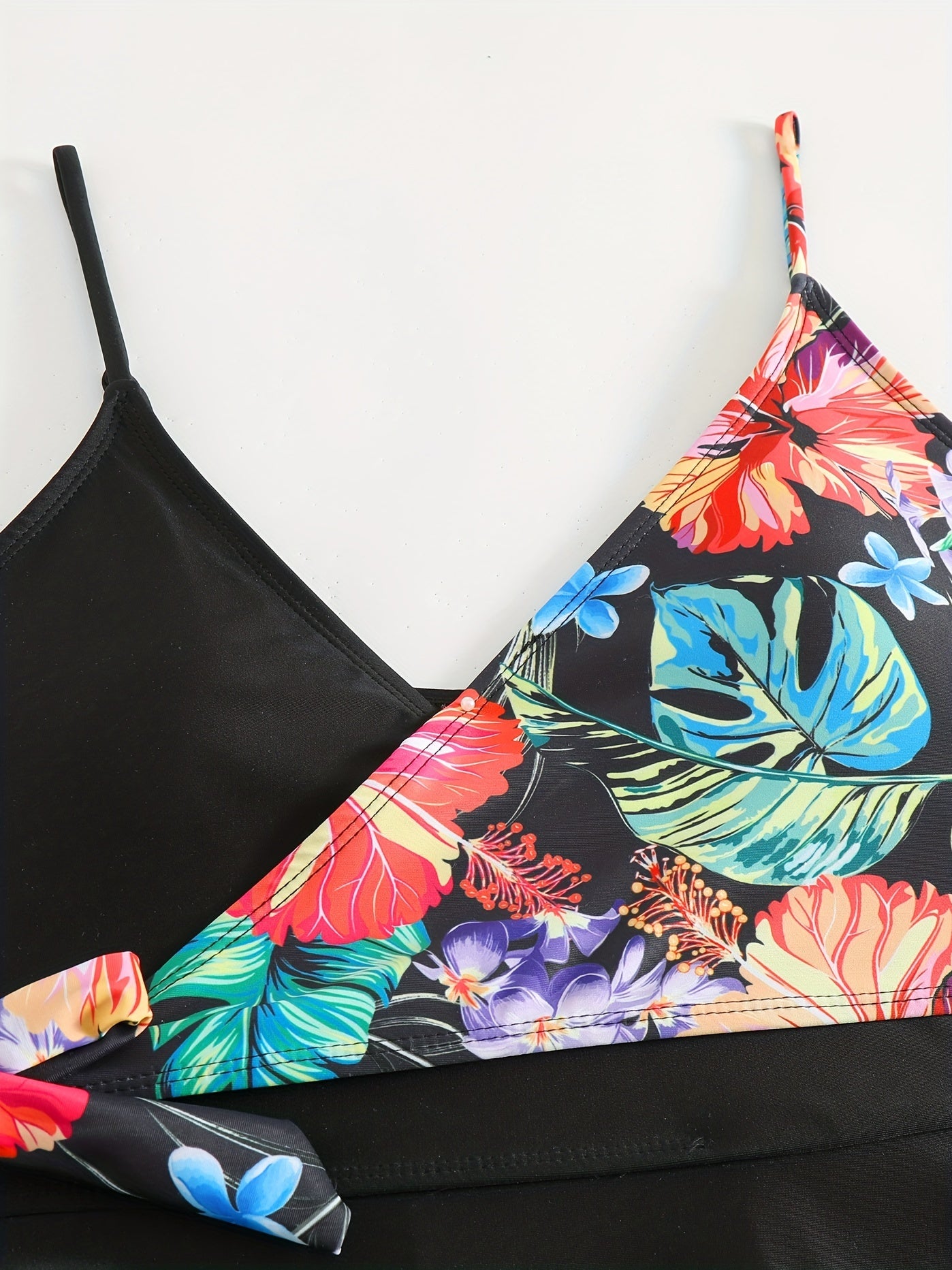 Tropical Print Two Pieces Swimsuit V Neck Bow Tie Beachwear