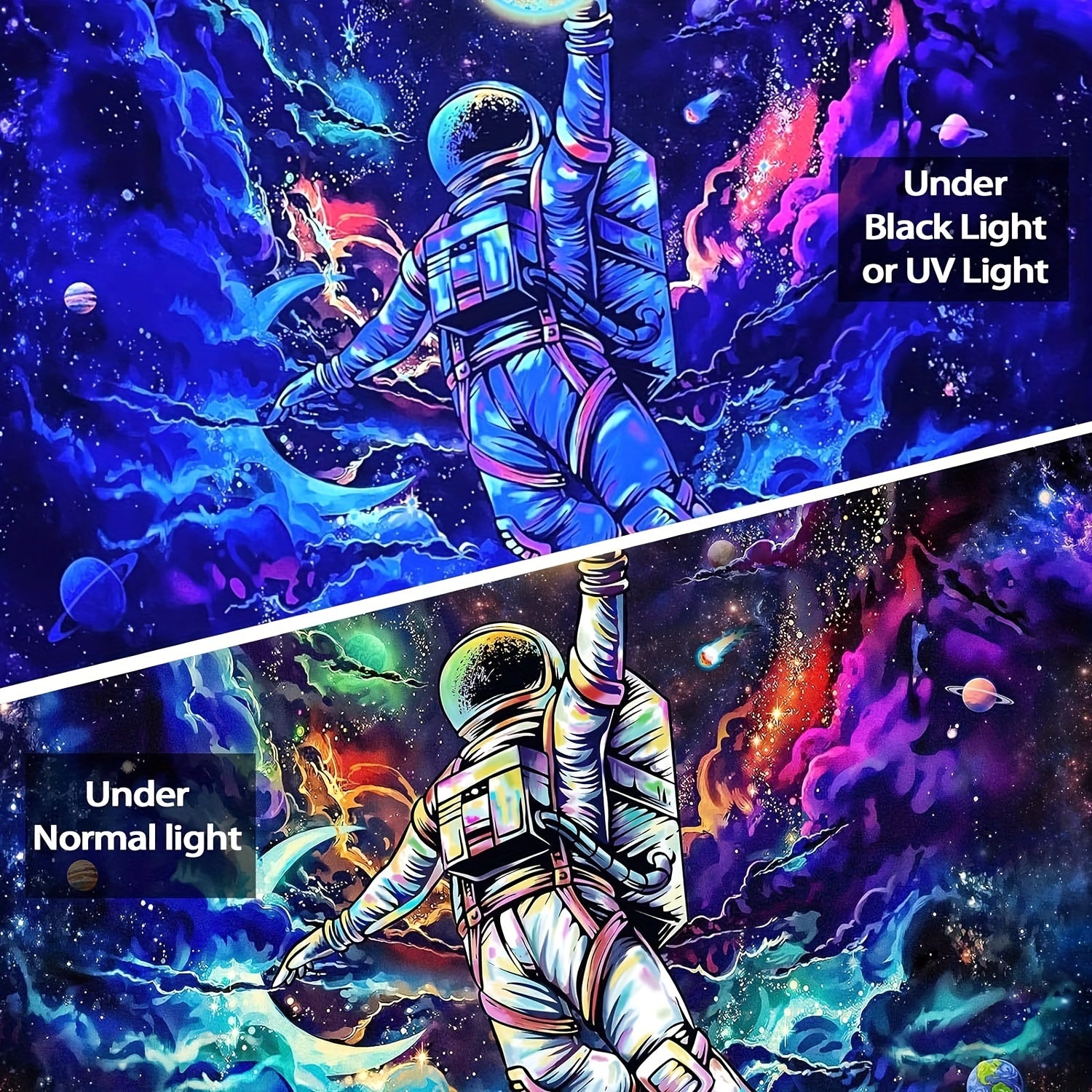 Blacklight Astronaut Space Tapestry UV Reactive Glow Dark Tapestries