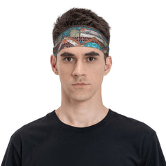 Men's Paisley Headband Non Slip Teal Orange Gray Brown Soft Flexible Band