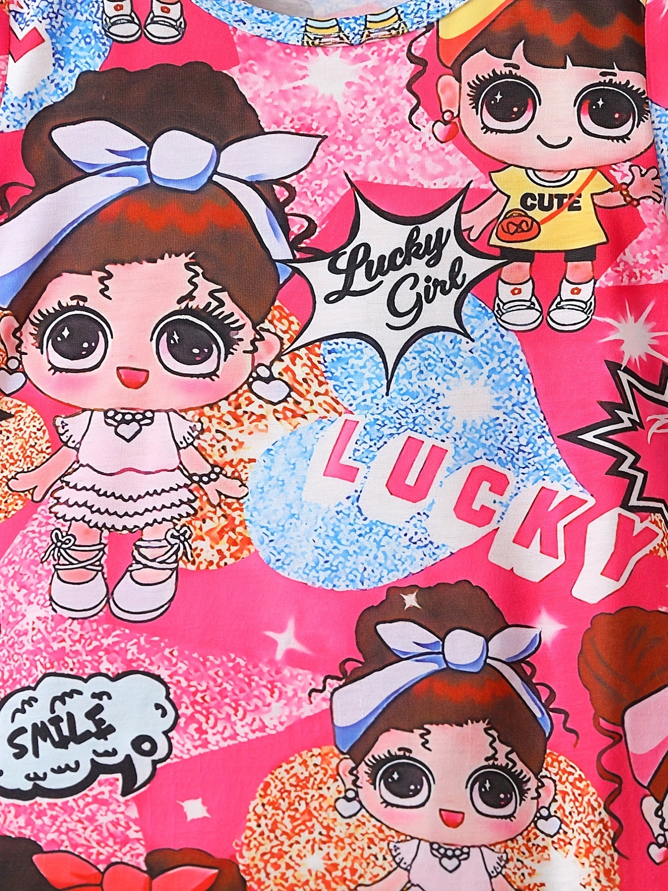 Toddler Girls Dress ''Cartoon Girl'' Graphic Short Sleeve Casual T Shirt Dress