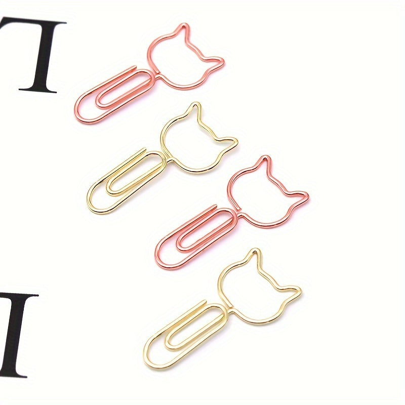 50pcs Cat Shaped Paper Clips Office Stationery Metal Clips Golden Memo Clips