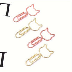 50pcs Cat Shaped Paper Clips Office Stationery Metal Clips Golden Memo Clips
