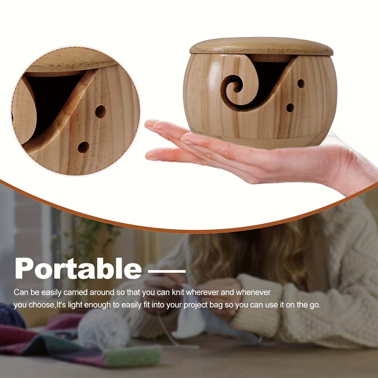 Bamboo Yarn Bowl With Lid Wood Knitting Bowl DIY Embroidery Crocheting Storage