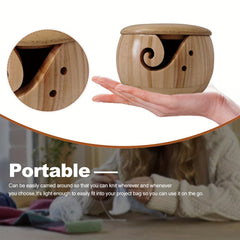 Bamboo Yarn Bowl With Lid Wood Knitting Bowl DIY Embroidery Crocheting Storage