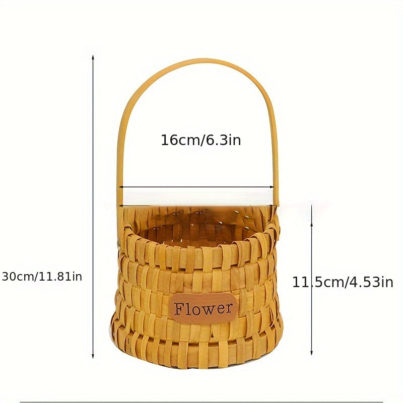 Wooden Chip Flower Basket Handheld Grass Woven Flower Pot