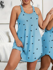 Heart Print Racer Back Tank Sleep Dress