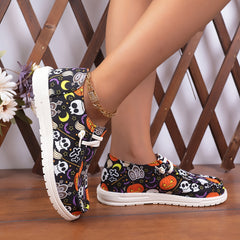 Women's Pumpkin & Ghost Pattern Shoes Slip On Low Round Toe Non slip Canvas Shoe