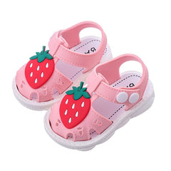 JIAGEYA Baby Girls Strawberry Print Sandals Comfy Non Slip Closed Toe Crib Shoes