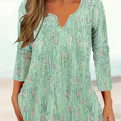 Casual Top Women's Plus Floral Print Notched Neck Loose Fit Top