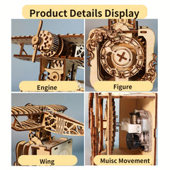 Vintage Style Wooden Airplane Music Box