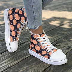 Halloween Pumpkin Print High Top Canvas Shoes for Women