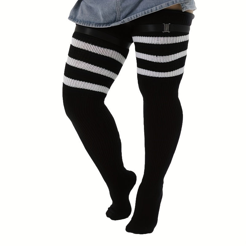 Thigh High Stockings Women's Plus Striped Pattern Over The Knee Socks