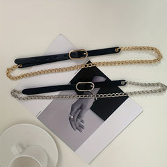 Stylish Oval Buckle Chain Belt PU Leather Thin Belt for Women