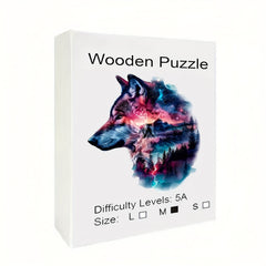 Starry Night Wolf Jigsaw Puzzle with Animal Shapes