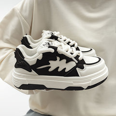 Women's Fish Bone Platform Skate Shoes Low Casual Walking Shoes