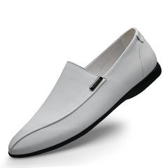 Men's Leather Loafer Shoes Lightweight Rubber Sole Slip On Flat Shoes
