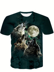 Boys' Wolf & Moon 3D Print T Shirt for Outdoor Summer Fun