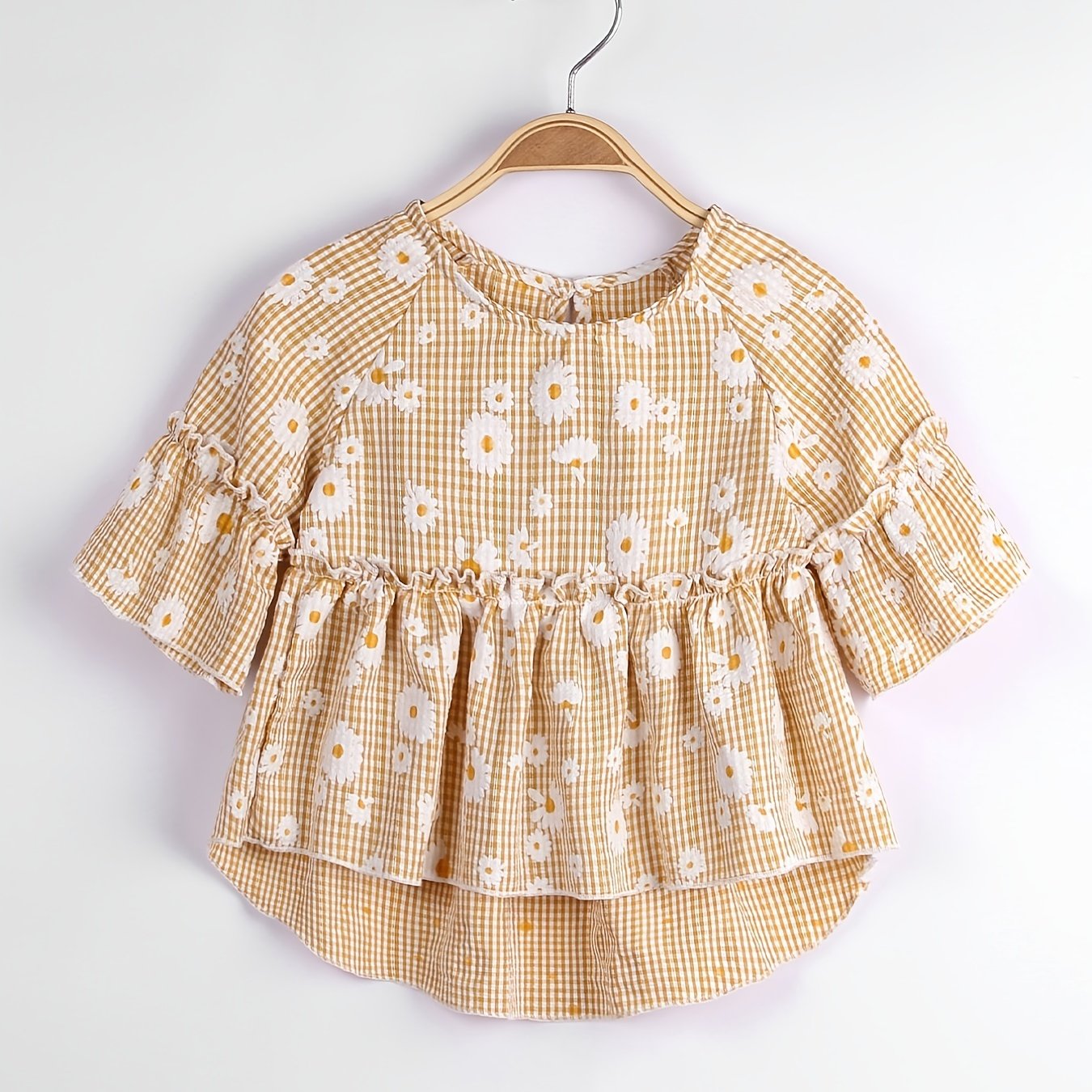 Girls Daisy Floral Print Peplum Top Short Sleeve Vacation Kid Gift