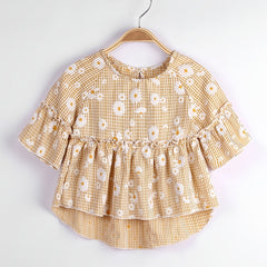 Girls Daisy Floral Print Peplum Top Short Sleeve Vacation Kid Gift