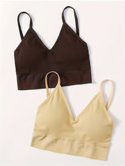 2pcs Girl's Ribbed V-Neck Bralette - Comfy Underwear for Teens