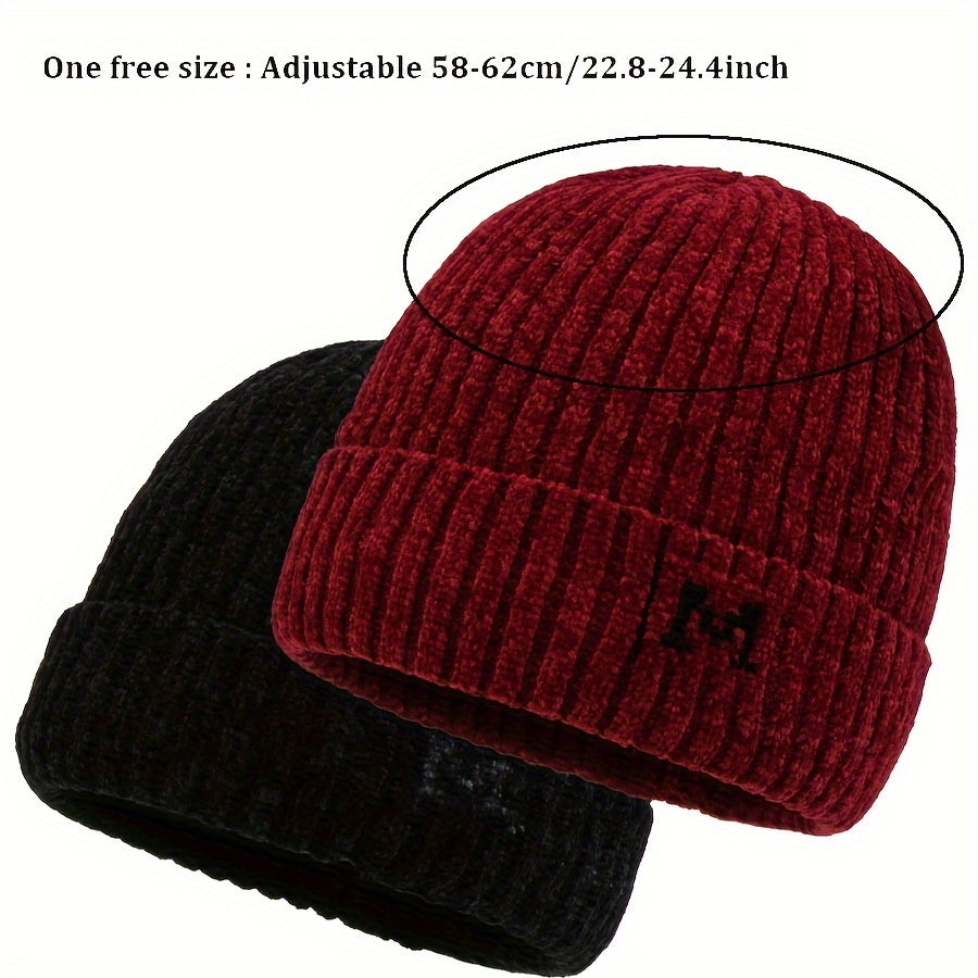 Chenille Velvet Pullover Beanie Winter Hat Windproof Knitted Ski Hat