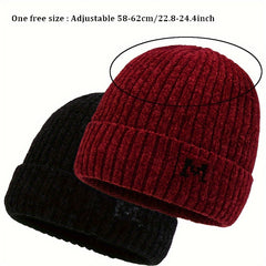 Chenille Velvet Pullover Beanie Winter Hat Windproof Knitted Ski Hat