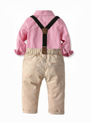 Baby Boys Gentleman Outfit Long Sleeve Button Down Bowtie Striped Shirt