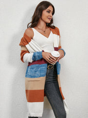 Colorblock Long Sleeve Open Front Cardigan