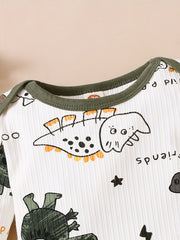 Baby Boy's Dinosaur Print Romper Top & Bib Pants Set