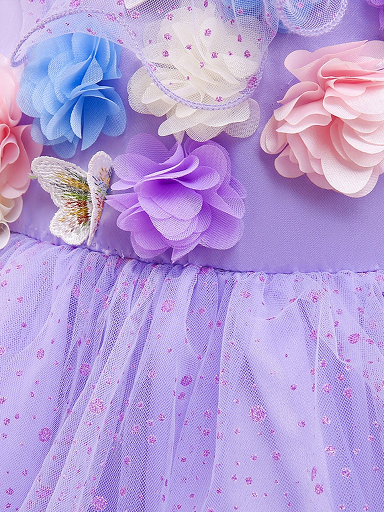 2pcs Girls Purple Flower Party Dress & Headband Set