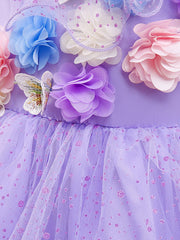 2pcs Girls Purple Flower Party Dress & Headband Set