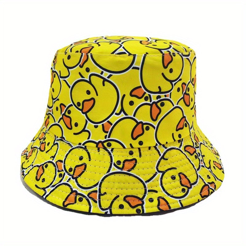 Duck Print Bucket Hat Yellow Lightweight Sunshade Fisherman Cap