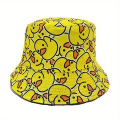 Duck Print Bucket Hat Yellow Lightweight Sunshade Fisherman Cap