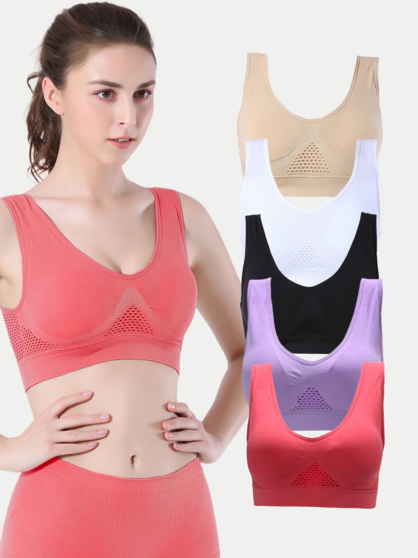5pcs Hollow Vest Bras for Women Breathable & Elastic Wireless Lingerie