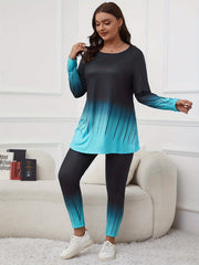 Women's Plus Ombre Stripe Print Tunic Top & Leggings Set