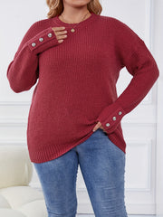 Casual Sweater Women's Button Long Sleeve Round Neck Jumper