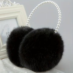 Women's Faux Fur Winter Ear Warmers with Beads & Pom Pom