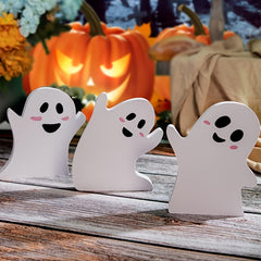 3pcs Wooden Ghost Sign Table Tray Decoration
