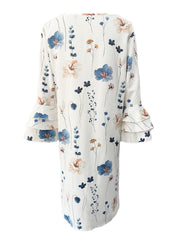 Floral Print Layered Dress Casual V Neck Flared Sleeve Dress