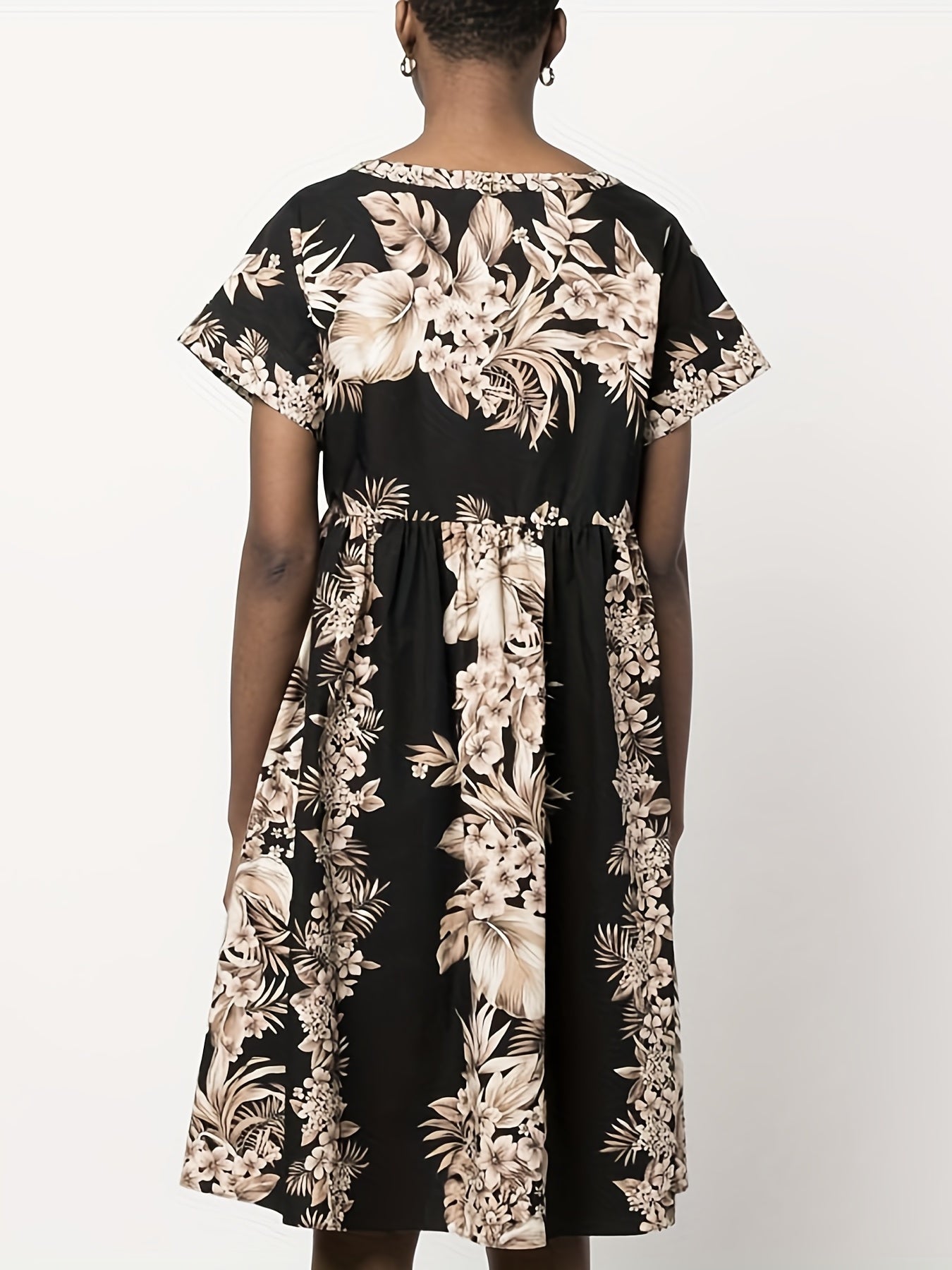 Tropical Print Short Sleeve Dress