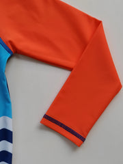 Boys Shark Print Swimming Suit Trunks & Tops & Cap Short Sleeves